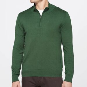 Hawker Rye Cotton Cashmere Sweater Hunter Green Quarter Zip Mock Neck Medium